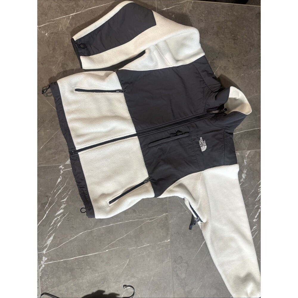 The North Face Jacket Womens Small White Gray Denali Full Zip Fleece Cinch Hem